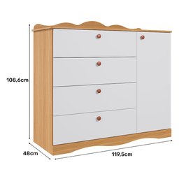 Cômoda Encanto com 4 Gavetas e 1 Porta Permóbili Nature/Branco - 7