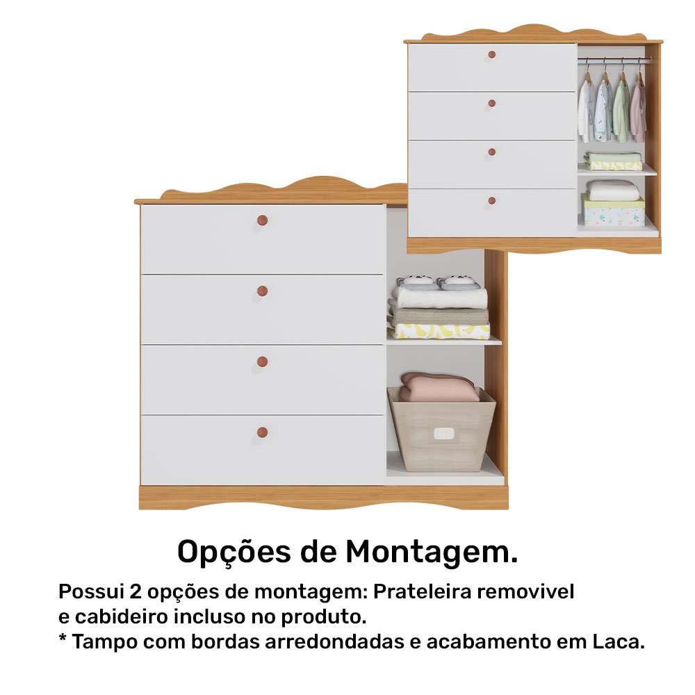 Cômoda Encanto com 4 Gavetas e 1 Porta Permóbili Nature/Branco - 5