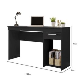 Mesa Para Computador Escrivaninha Home Office Estudos 1 Gaveta 1 Nicho Escritório Quarto Preto - 2