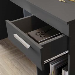 Mesa Para Computador Escrivaninha Home Office Estudos 1 Gaveta 1 Nicho Escritório Quarto Preto - 4