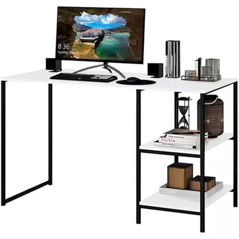 Mesa de Escritório com Prateleira, 120x50 Cm, Mdf, Branca