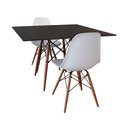 Ver imagem 1 de Conjunto de Mesa de Jantar Eames Eiffel Quadrada 90cm Tampo de Madeira Preto com 2 Cadeiras Brancas