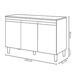 Balcão de Pia Cozinha Manu 120cm Branco sem Tampo Ajl Móveis - 4