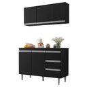 Ver imagem 1 de Kit de Cozinha Andréia Balcão 120cm Preto com Tampo Mdp e Aéreo - Ajl Móveis