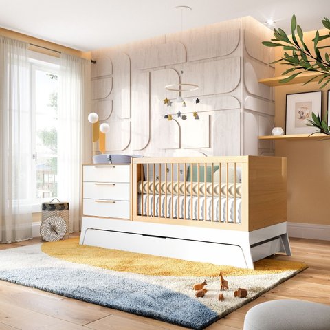 Berço 5 em 1 Grow Up Branco com Carvalho - Quater
