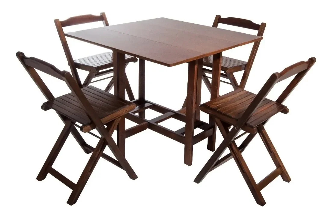 Conjunto Dobrável Prática 4 Cadeiras Quadrado Imbuia Bar Cozinha - 2
