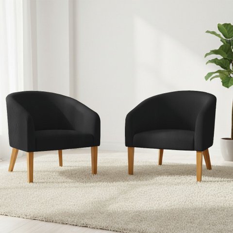 Poltrona Sala Decorativa Kit 2 Stella Pé Madeira Trapézio Castanho Sintético D03 - D’Rossi