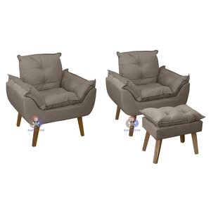 Kit 02 Poltrona Decorativa e Puff Opala Suede Capuccino SMF DECOR