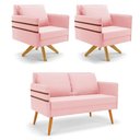 Ver imagem 1 de Kit 01 Namoradeira 02 Lugares e 02 Poltronas Mari Suede Rosa Bebê Base de Madeira Ma30 - D'Rossi