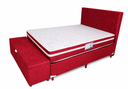 Ver imagem 1 de Kit Cama Box Casal Baú 1,38x1,88 com Cabeceira e Recamier - Vermelho