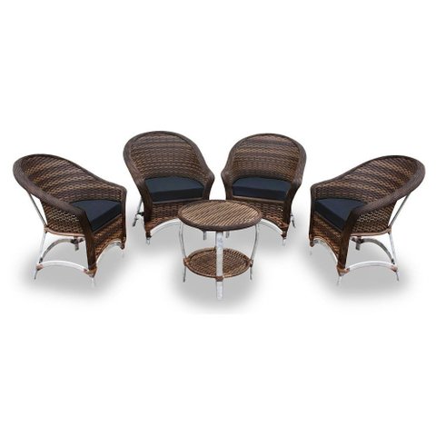 Conjunto de Poltronas Fibra Sintética Bali Alumínio - 4 Poltronas + 1 Mesa Centro - Tecido Lisato Ma