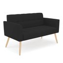 Ver imagem 3 de Kit 1 Sofá Namoradeira e 2 Poltronas Elisa Veludo Preto Pés Palito Natural - D’Rossi