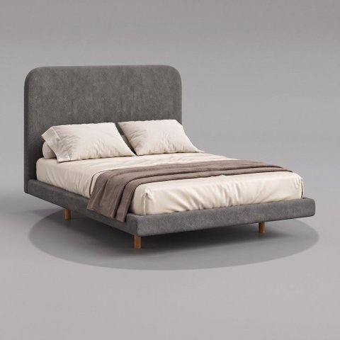 Cama Box Base Queen com Cabeceira Zaya 158x198 Flutuante Estilo Japonesa Bouclê Cinza - Desk Design