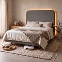 Ver imagem 2 de Cama Box Base Queen com Cabeceira Zaya 158x198 Flutuante Estilo Japonesa Bouclê Cinza - Desk Design