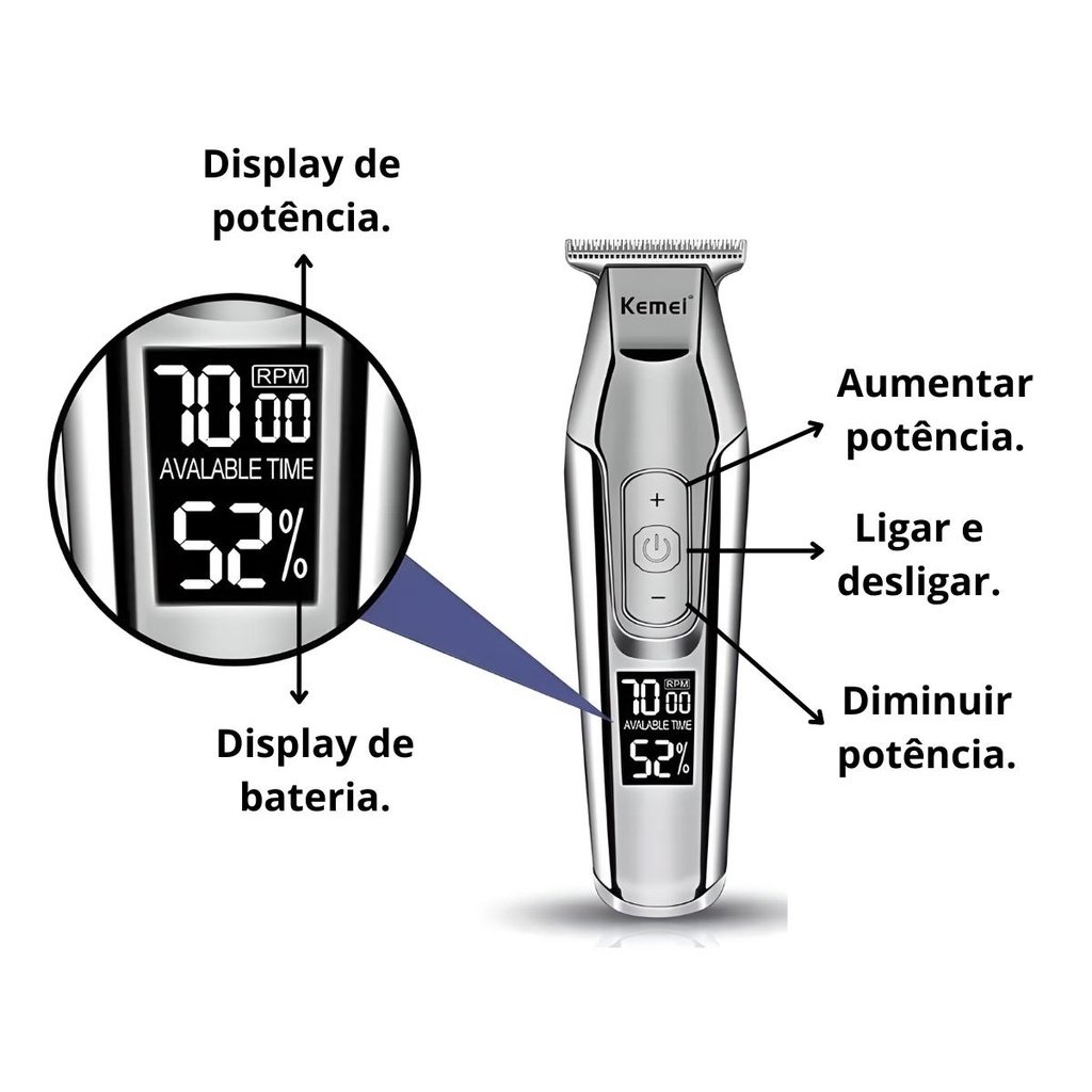 Máquina De Cortar Cabelo E Aparar Pelos Kemei Km-5027 100v/220v Prata Original - 2