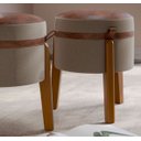 Ver imagem 1 de Puff Rest com Detalhes em Couro Moderno Redondo com Pés em Madeira Maciça - Bege com Marrom
