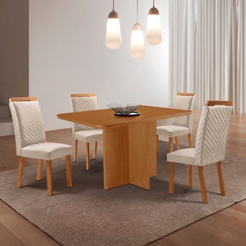 Mesa de Jantar Olímpia 120cm Tampo MDF Laminado Canto Copo com 4 Cadeiras Lorena