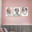 Ver imagem 2 de Kit 3 Quadros Decorativo Mulher Abstrato Surreal Floral Trio com Moldura