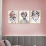 Kit 3 Quadros Decorativo Mulher Abstrato Surreal Floral Trio com Moldura - 2