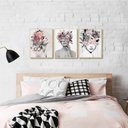 Ver imagem 3 de Kit 3 Quadros Decorativo Mulher Abstrato Surreal Floral Trio com Moldura