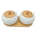 Ver imagem 1 de Cj.2 Porta Condimentos de Cerâmica C/base e Tampa de Bambu