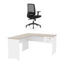 Ver imagem 3 de Mesa de Escritório em L 140x60cm com 2 Gavetas + Cadeira de Escritório Ergonômica Reclinável