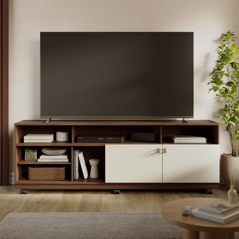 Rack para TV até 75 Polegadas 180cm 2 Portas com Rodízios Lima