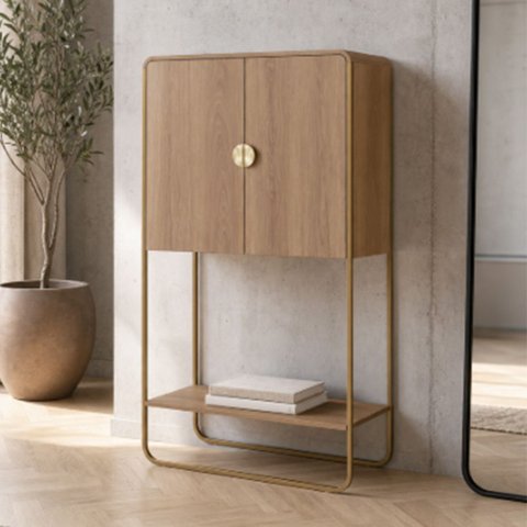 Balcão Aparador Bar para Sala Industrial 2 Portas 90cm Alek A03 Hanover Dourado - Lyam Deocr