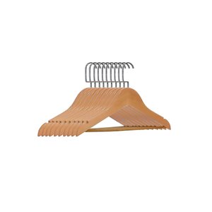 Kit 50 Cabides de Madeira Marfim com Barra e Gancho Luxo Cromado | Elegância e Organização