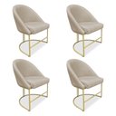 Ver imagem 1 de Kit 04 Cadeiras Poltrona de Jantar Bela Suede Bege Base Metálica Industrial Dourado - Pallazio