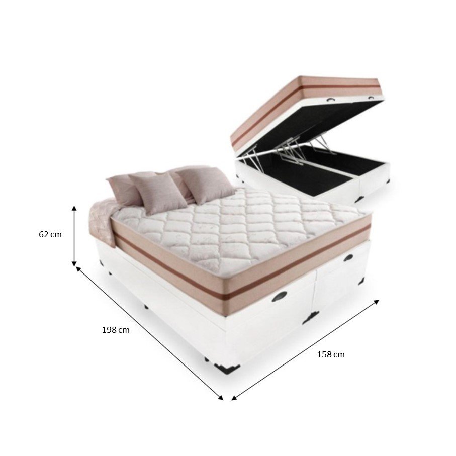 Cama Box Baú Queen Bipartido Tecido Sintético Branco com Colchão Pillow Angel - Bello Box - Molas En - 2