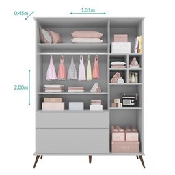 Dormitório Melinda Guarda Roupa, Cômoda 3 Gavetas e Berço Classic Cinza - Pr Baby - 3