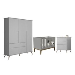 Dormitório Melinda Guarda Roupa, Cômoda 3 Gavetas e Berço Classic Cinza - Pr Baby - 1