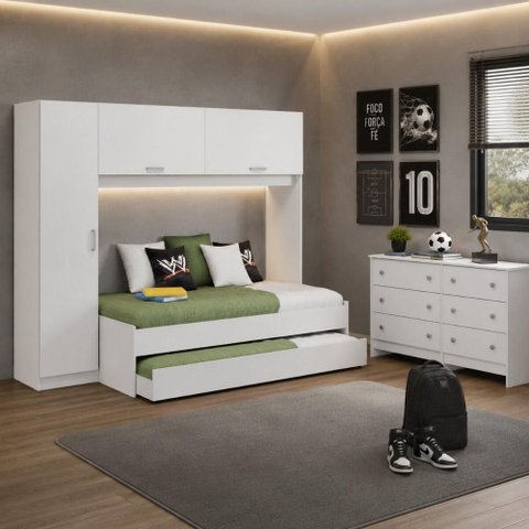 Quarto Infantil Modulado Bicama com Guarda-Roupa e Cômoda Pulse Multimóveis MP4860 Branco