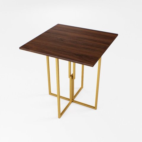 Mesa Quadrada Industrial 70cm Dourada Tampo Madeira Imbuia Don Castro Decor Industrial Premium