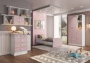 Ver imagem 1 de Quarto Infantil Completo Docinho com Guarda-Roupa, Cômoda, Mini Cama e Nicho Espresso Móveis Rosa/Branco