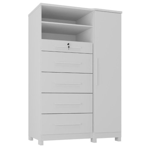 Comoda 5 Gavetas 1 Porta 2 Nichos Imperio 116x172 cm Branco Absoluto Zanz