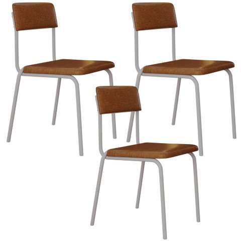 Kit 03 Cadeiras Estofada para Sala de Jantar Sense Branco C01 Courino Caramelo - Lyam Decor