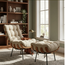 Ver imagem 1 de Kit Poltrona Costela Luxo em Linho Bege Conforto e Elegância para Sala e Escritório