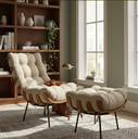 Ver imagem 1 de Kit Poltrona Costela Luxo em Linho Bege Conforto e Elegância para Sala e Escritório