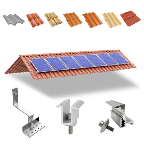 Kit Estrutura Suporte Fixador Linha C para 07 Placas Solar Alumínio e Inox Telha Cerâmica e Cimento