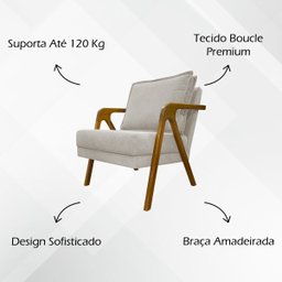 Kit 2 Poltronas Decorativas Reforçadas Shine para Sala Recepção Escritório Tecido Bouclé Premium - 3