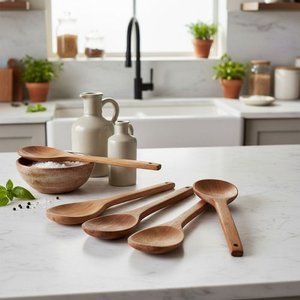 Kit 6 Colheres de Pau 20 Cm Chá, Café e Cozinha Artesanal:marrom-claro