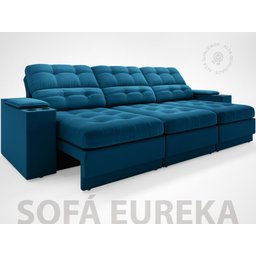 Sofá com Porta Copos e Carregador USB Eureka 2,30m Assento Retrátil e Reclinável Velosuede - 2