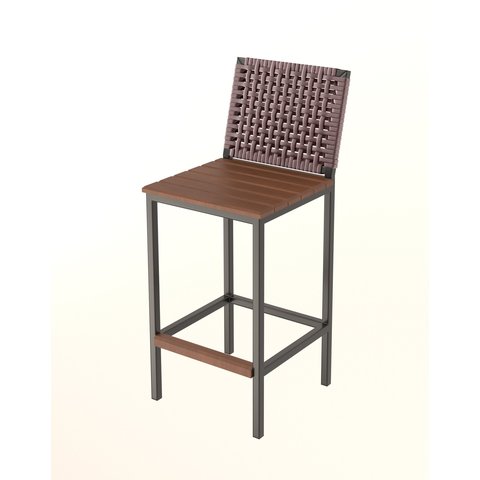 Banqueta Alta Elite em Madeira Peroba e Corda Náutica Marrom - Design Premium e Durabilidade