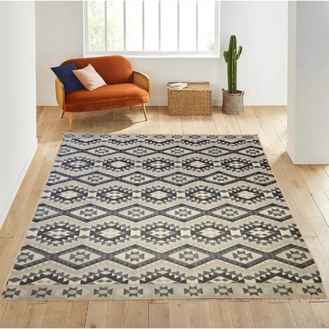 Tapete Geometrico Mumbai Cinza 200x150cm Tipo Kilin Tribal