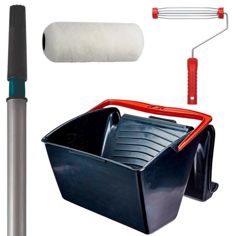 Rolo Pele de Carneiro 23cm + Suporte Garfo 23cm +caçamba 12l + Cabo Extensor 3m