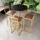 Ver imagem 1 de Jogo Mesa Alta Bistrô Redonda Preta 4 Banquetas Estofado Confort Industrial Dourado Don Castro Decor