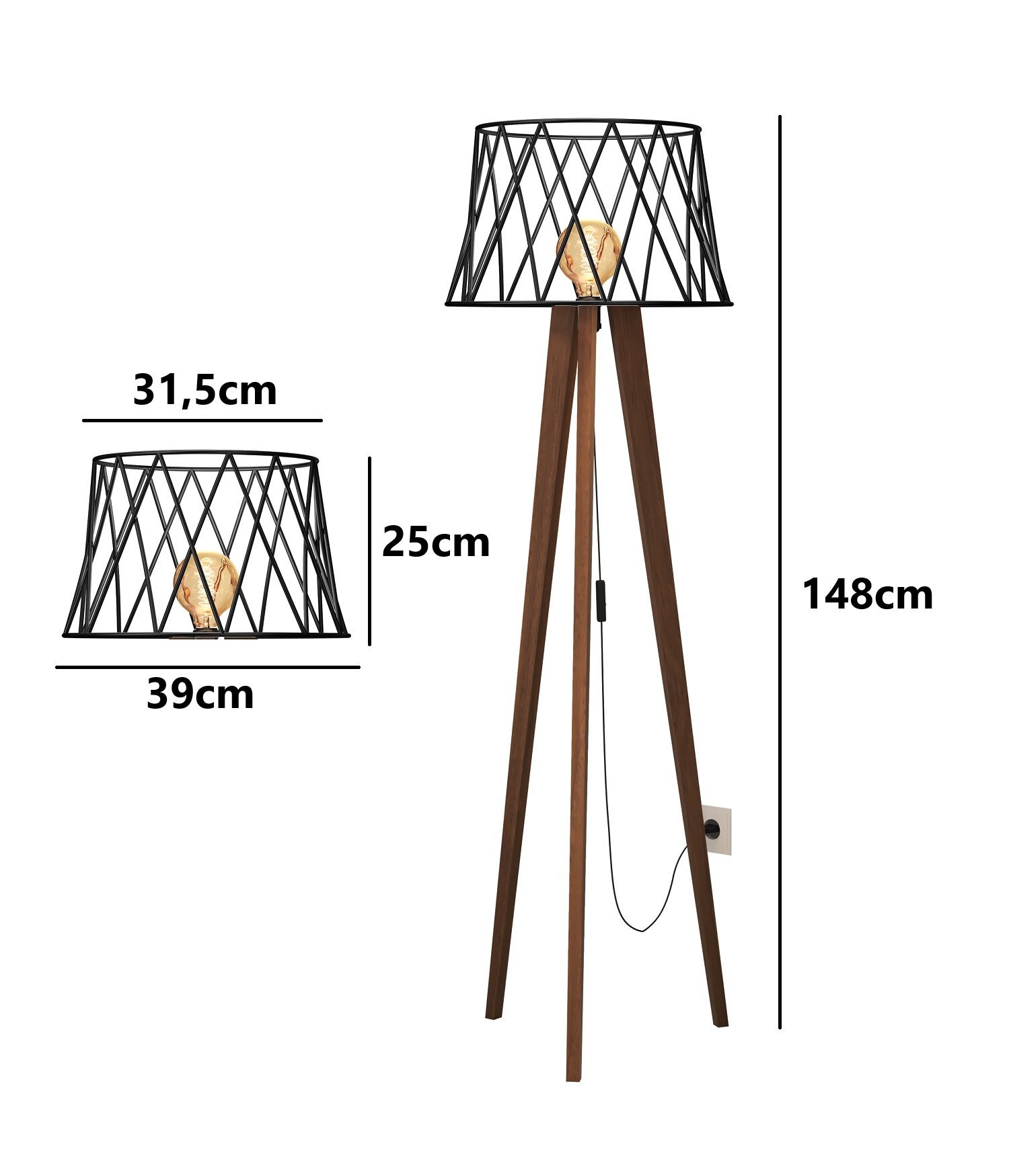 Luminária de Chão Onix Estilo Industrial Moderno Cupula Preta - 3