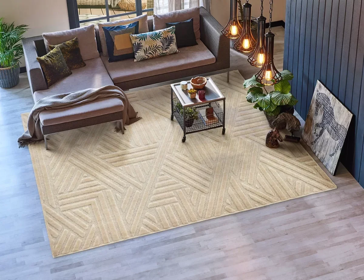 Ver imagem 2 de Tapete Sala Alto Relevo Realce Trama Bege Areia 300x400 Cm 3x4m